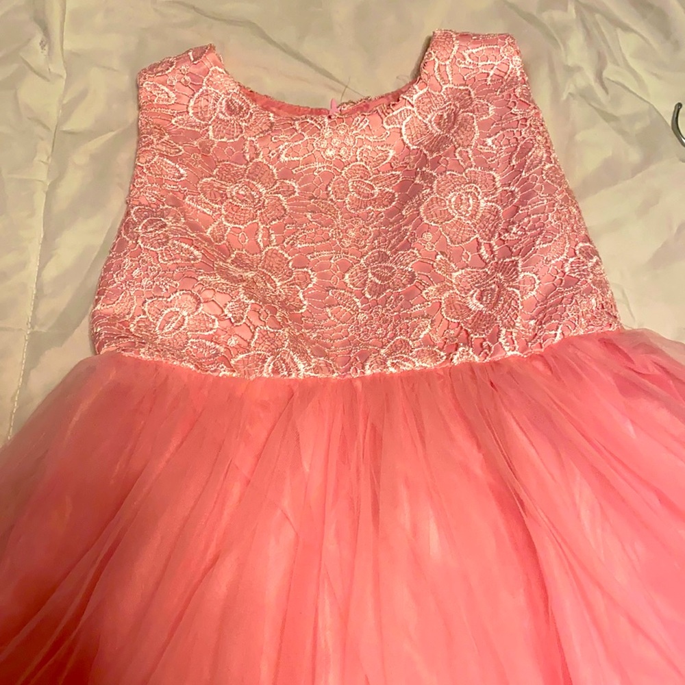 Girls pink tulle and lace dress